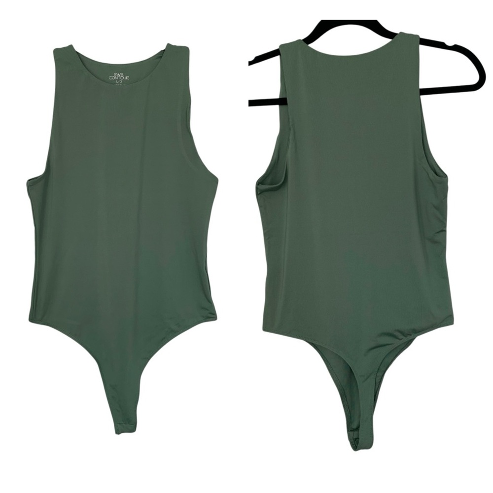SWS Contour Women’s Body Shaping Body Suit Tank Scoop Neck Thong‎ Sage Green L